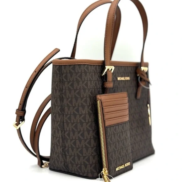 Michael Kors Jet Set Travel Logo Top-Zip Tote Bag & Logo Card Case Wallet Set